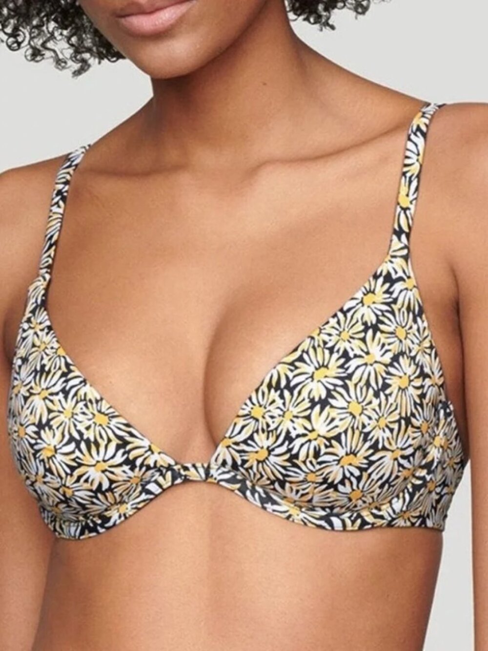 NWT CUUP Swimwear the Plunge Bikini top in Yellow Daisy print size 10 / 32F